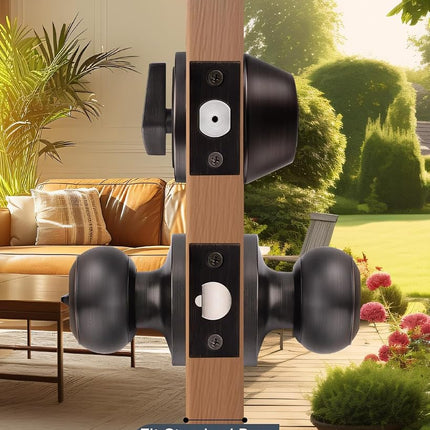 Brotima 4 Pack Keyed Alike Front Door Knob and Deadbolt Set, Entry Door Locksets with Single Cylinder Deadbolt, Oil Rubbed Bronze Flat Round Door Lock Set for Bedroom/Office/Exterior Doors