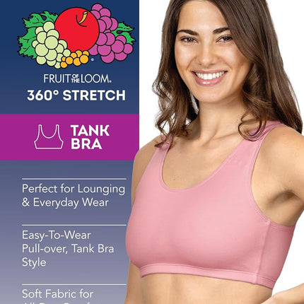 Fruit of the Loom Women's Cotton Tank Bra - Ultimate Comfort & Breathable Fit, Dancing Rosebuds/Lilas/Grey, 38