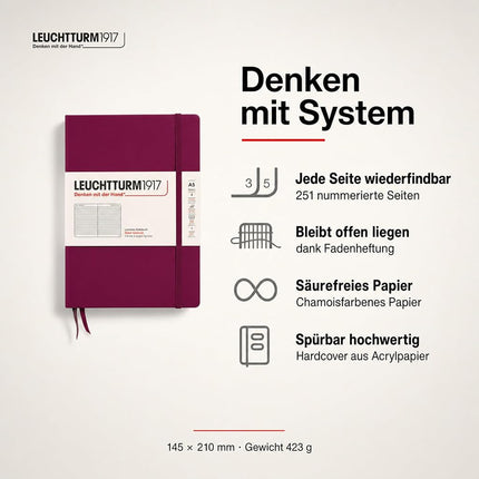 Notebook Medium (A5) Ruled, Hardcover, 251 Numbered Pages, Port Red