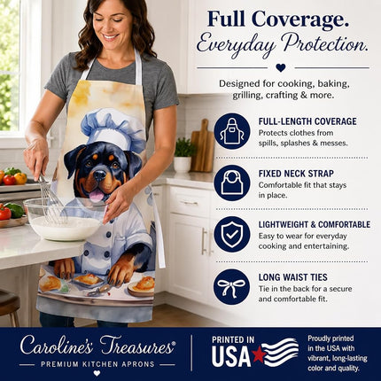 Caroline's Treasures Rottweiler Le tablier de cuisine Le chef, pour la cuisson, la cuisine, le service, la pâtisserie, les travaux manuels, le jardinage, pour femmes et hommes adultes, unisexe, grand, multicolore