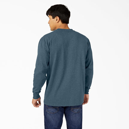 Camiseta de manga larga Dickies para hombre, cuello redondo, peso pesado, para trabajo, azul báltico con teñido jaspeado, talla mediana