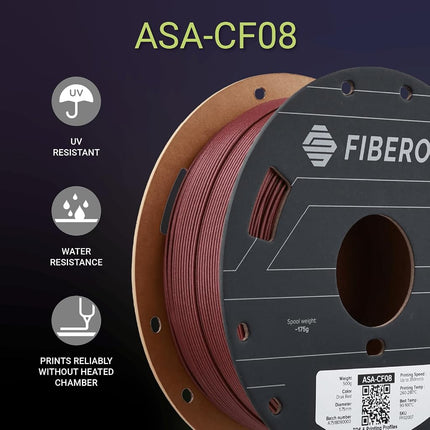 Polymaker Fiberon ASA-CF08 3D Printing Filament, Dark red, 1.75mm, 0.5kg, UV and Weather Resistant, high Rigidity, high Temperature Resistant, Easy to use
