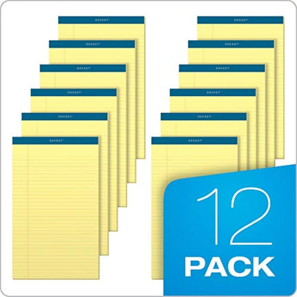 TOPS Docket Writing Pads, 8-1/2" x 14", Legal Rule, Canary Paper, 50 Sheets, 12 Pack (63580)