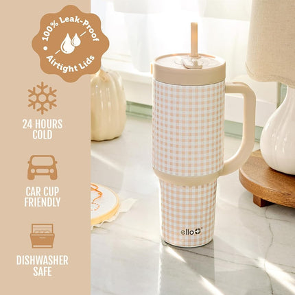 Ello Oasis 30oz Stainless Steel Water Bottle - Beige Gingham