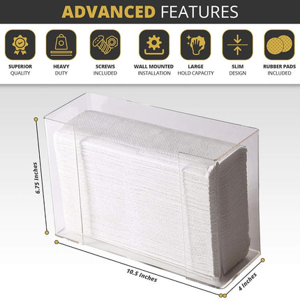 Paper Towel Dispenser by Oasis Creations, Holds 250 Paper Towels, Wall Mounted, Countertop Paper Towel Dispenser, Universal Paper Towel Holder- Clear