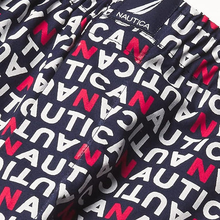 Nautica Men's Cotton Woven 3-Pack Boxers Shorts, Peacoat/Tropic Orange Logo Print, S