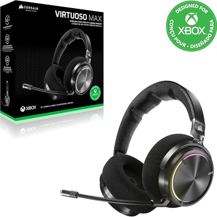 Corsair VIRTUOSO MAX WIRELESS Officially Licensed Xbox Series XS Gaming Headset – Dolby Atmos, Active Noise Cancelling, 2.4GHz Wireless & Bluetooth, Game/Chat Audio Controls, PC – Carbon