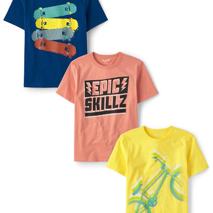 T-shirts graphiques à manches courtes The Children's Place Sports, lot de 3 (Skateboards/Epic Skillz/Vélo), taille L