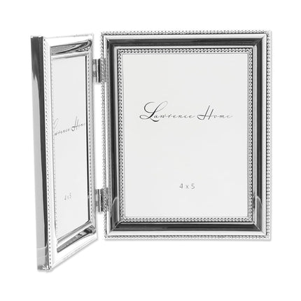 Lawrence Frames 510745D Silver Plated Double Bead Hinged Double Picture Frame, 4 by 5-Inch