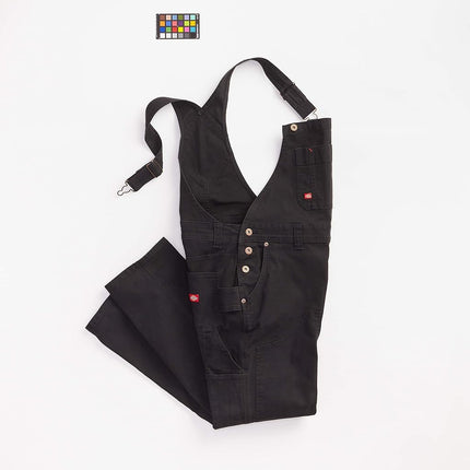 Dickies Women's Duck Double Front Bib Overalls, Rinsed Black, XL