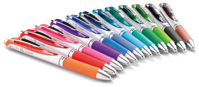 Stylo à bille rétractable Pentel Energel Rtx, gel liquide, pointe de 0,7 mm, paquet de 12, couleurs d'encre assorties