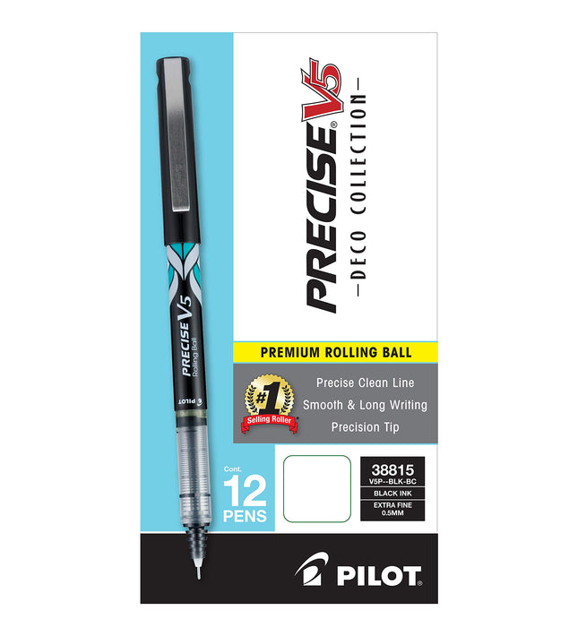 Pilot Precise V5 Stick Rolling Ball Pen, Micro Point, 7 Assorted Barrel/Ink Colors, 7 per Pack (26015)