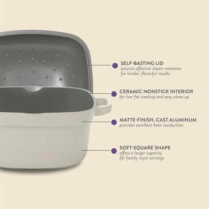 Crock-Pot Northvale Cocotte Hollandaise en Aluminium Moulé, Légère, Durable, de 5,2 Litres, Robuste avec Couvercle, Compatible Four, Doubles Poignées - Blanc Lin Mat