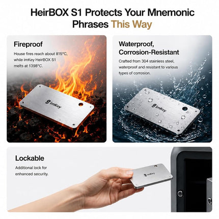 imKey S1 Fireproof Seed Phrase Storage – BIP39 Compatible Metal Backup for 12/18/24 Word Mnemonic bitcoin metal waterproof plate ethereum seed storage eth wallet solana wallet crypto