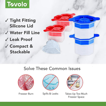 Tovolo Assorted Shaped Ice Molds, Set of 4 - Large Ice Mold Gift Set - Unique Ice Mold Chills Drinks - Odor-Free Freezer Storage, Dishwasher-Safe with Silicone Plunger