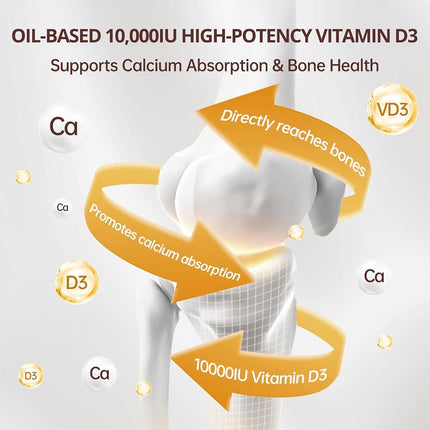 300 Pcs 2 in 1 Vitamin D3 10000 iu Plus K2 (MK-7) 200 mcg Virgin Coconut Oil Softgels with Vitamins D & K Supports Calcium Absorption – Easy to Swallow
