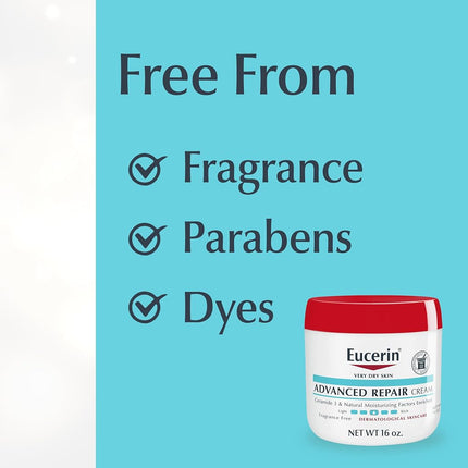 Eucerin Crème Corporelle Réparatrice Avancée pour Peaux Très Sèches, Sans Parfum, Pot de 454g
