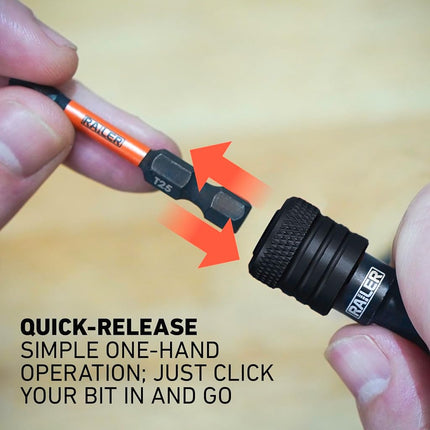 Railer Bit Holder Keychain 5pc - 1/4 inch Hex Shank Bit Holders - Quick-Change Design for Nut Driver, Screwdriver & Drill Bits, Include Keychain Carabiner