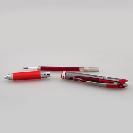 Lot de 2 stylos à bille gel rétractables Pentel EnerGel RTX, pointe métallique, trait épais, encre rouge (BL80BP2B)