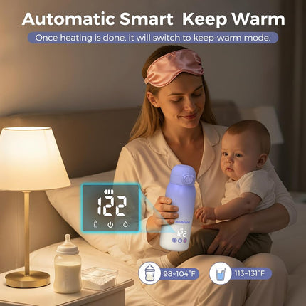 Portable Bottle Warmer for Travel, Dual Heating Modes for Breastmilk & Water Formula, Milk Warmer On The Go with Fast Heating & Long Battery Life, 10 Ounces Large Capacity