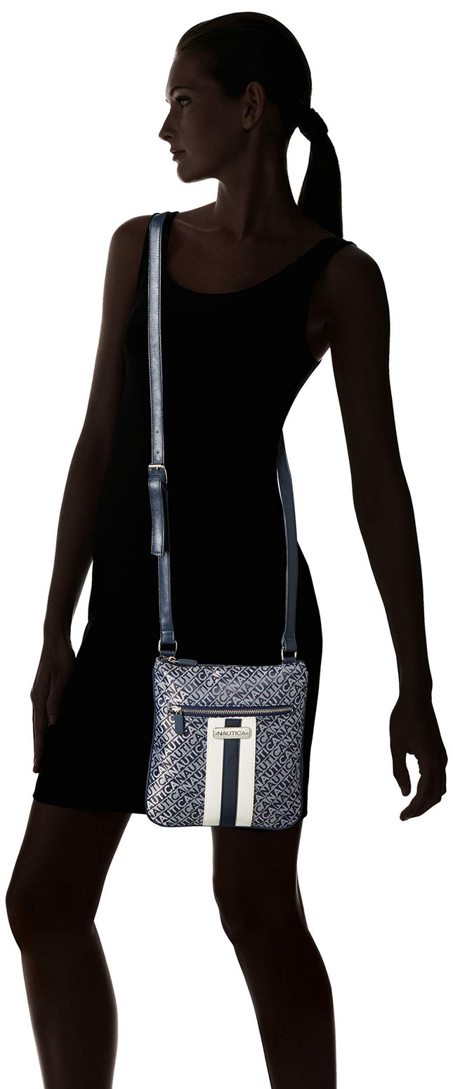 Nautica Womens Lakeside Signature Jaquard North South Crossbody Bag, Indigo, One Size