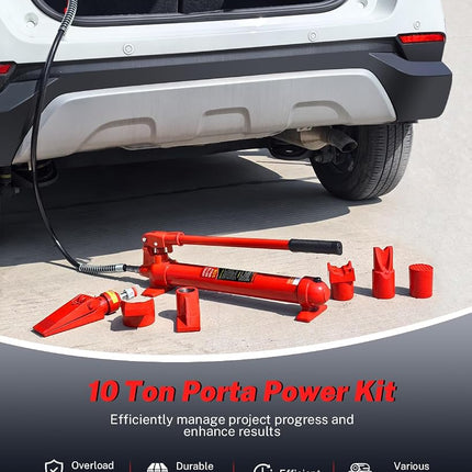 10 Ton Porta Power Hydraulic Jack Kit - 20,000 LBS Capacity Heavy Duty Hydraulic Ram Set with 17-Piece Accessories & Carrying Case, for Auto Truck Tractor Equipment Repair, Max Lift 5.1 Inch