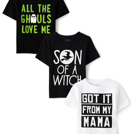 Camisetas gráficas de manga corta para bebé y niño de The Children's Place para todas las festividades, paquetes múltiples, Ghouls/Got It Mama/Son of Witch, paquete de 3, 12-18 meses