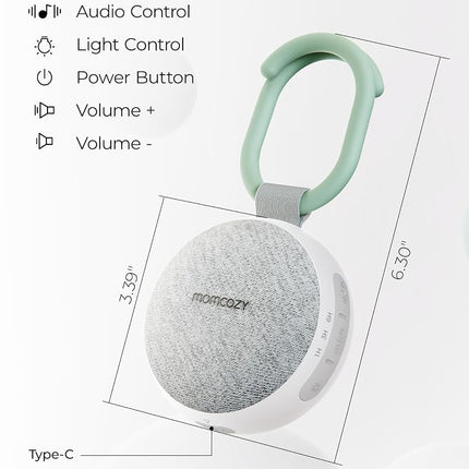 Momcozy Portable Sound Machine with Night Light, White Noise Sound Machine for Baby, 20 Soothing Sounds, Sound Therapy, Long-Lasting Power, Timer, Clips on Stroller