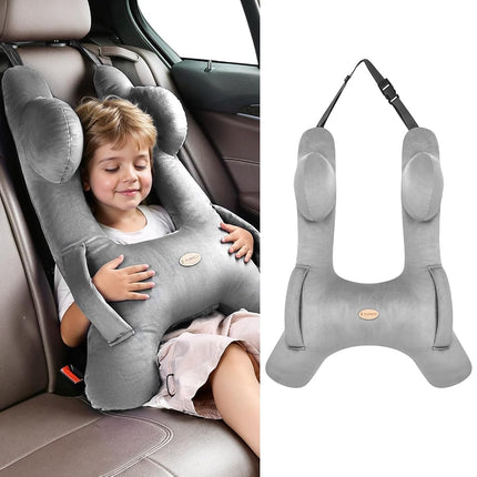 Almohada de viaje para niños FLORICH, almohada de viaje para dormir en coche para niños, almohada lavable en forma de H para adultos y niños para apoyar la cabeza y el cuerpo en viajes por carretera (gris)