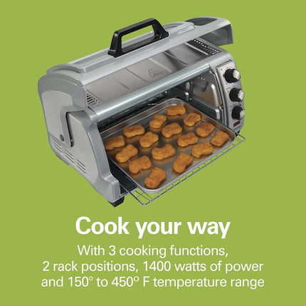 Four grille-pain de comptoir Hamilton Beach 6 tranches avec porte escamotable Easy Reach, fonctions de cuisson, de gril et de grillage, arrêt automatique, argent (31127D)