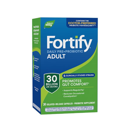Nature's Way Primadophilus Fortify Daily Probiotic, 30 Billion Active Cultures, Acidophilus, Guaranteed Potency, Researched Strains, Delayed Release, 30 Vegetarian Capsules, Gluten-Free