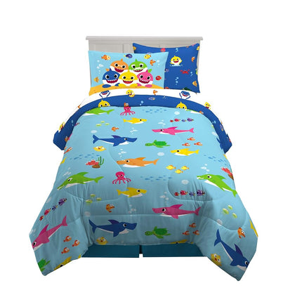 Franco Comforter and Sheet Set with Sham, Microfiber, Baby Shark, 5 Piece Twin Size