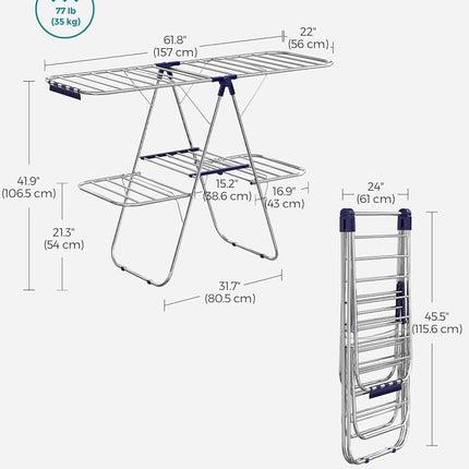 SONGMICS Clothes Drying Rack, Foldable 2-Level Laundry Drying Rack