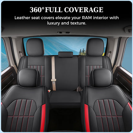 Truckiipa Seat Covers for Truck Full Set, Dodge Ram Seat Covers Full Coverage Leather Protector Pickup Truck Accessories, Custom Fit for 2002-2018 Ram 1500,2002-2023 Ram 2500 3500 Crew Mega Cab, Red