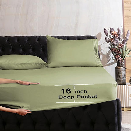 Elegant Comfort Luxurious Wrinkle Resistant 1500 Thread Count Egyptian Quality 1-Piece Fitted Sheet All Around Elastic -Deep Pocket- Ultra Soft Bottom Fitted Sheet, Queen, Sage-Green