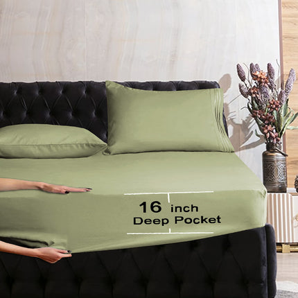 Elegant Comfort Luxurious Wrinkle Resistant 1500 Thread Count Egyptian Quality 1-Piece Fitted Sheet All Around Elastic -Deep Pocket- Ultra Soft Bottom Fitted Sheet, Queen, Sage-Green