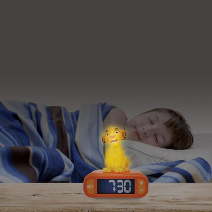 LEXIBOOK, Disney The Simba Lion King Alarm Clock with Night Light, Sounds and Melodies, Backlit LCD Display, Luminous, Snooze, Yellow/Orange, RL800AN