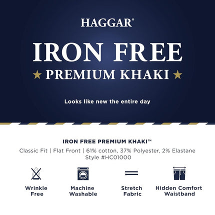 Haggar Men's Iron Free Premium Khaki Classic Fit Flat Front Expandable Waist Casual Pant Regular and Big & Tall Sizes, Espresso, 44W x 29L