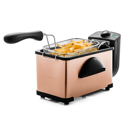 Friteuse Électrique OVENTE 2 Litres, 1500W, Couvercle avec Fenêtre de Visualisation et Filtre Anti-Odeur, Température Réglable, Panier de Friteuse Amovible et Corps en Acier Inoxydable Facile à Nettoyer, Cuivre FDM2201CO