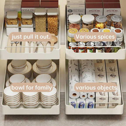 MilleLoom Pull Out Cabinet Organizer, Slide Out Pantry Shelves with Nylon Adhesive, Heavy Duty Sliding Drawer Pantry Shelf for Pantry Kitchen Home Bathroom Under Sink