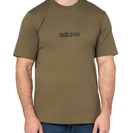 Adidas Mens Essentials Linear Single Jersey T-Shirt, Olive Strata/Black, XX-S