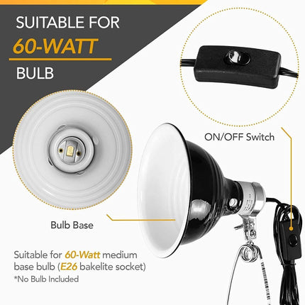 Simple Deluxe 50W Reptile Ceramic Heat Bulb No Light Emitting with 5.5 Inch 60W Dome Light Clamp Lamp Fixture and Digital Thermostat Controller, for Incubating Chicken & Amphibian Pet