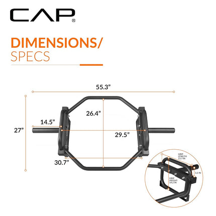 CAP Barbell Olympic Trap Bar, Hex Bar, Shrug Bar, Deadlift Bar, Black, 50 inches