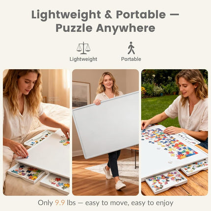 ALL4JIG 1500 Pieces Rotating Plastic Puzzle Board with 6 Sliding Drawers and Protective Cover, 360° Lazy Susan Design, 34.25"x26.38" Portable Spinning Puzzle Table for Adults, Ideal Mum