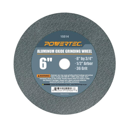 POWERTEC 15514 Aluminum Oxide Grinding Wheel 36 Grit, 6" x �" with 1/2" Arbor