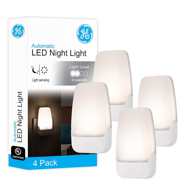 GE Soft, 3000K, Listed, Home Office, 46882 LED Night Light, Plug-in, Dusk to Dawn Sensor, UL-Certified, Ideal for Bedroom, Bathroom, Kitchen, Nursery, 4 Pack, Warm White