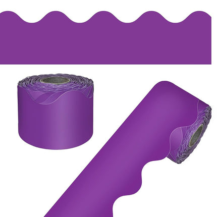 Carson Dellosa 65Ft of Purple Bulletin Board Borders, 1 Roll of Scalloped Trim for Rolling Whiteboard, Cork and Posterboard, Party, Office Decorations, and Classroom Decor
