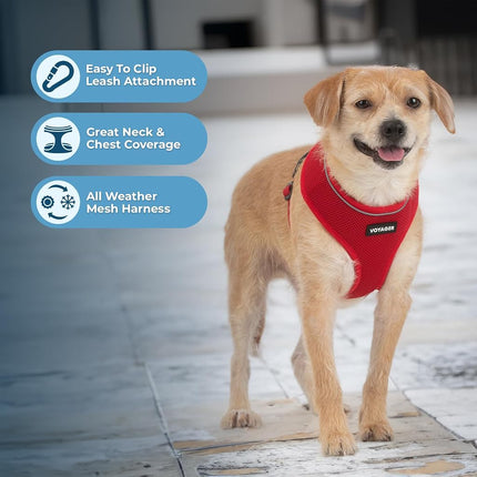 Voyager Aerolite No Pull Mesh Dog Harness with Lightweight, Soft, Breathable, Reflective Stitching, and Adjustable Straps for Walking, Running, Training, Heavy Duty and Durable - Red, S
