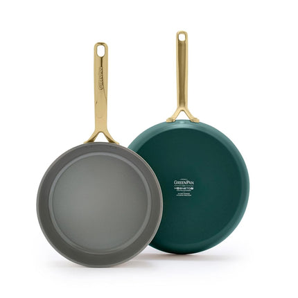 GreenPan 9.5” & 11” Ceramic Nonstick Frying Pan Skillet Set, PFAS-Free, Hard Anodized Cookware, Induction Compatible & All Cooktops, Dishwasher & Oven Safe, GP5 Stay-Flat Surface, Rainforest Green
