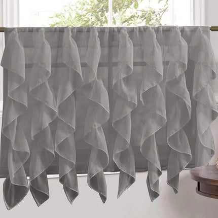 Sweet Home Collection Cortina de cocina vertical transparente con volantes en cascada tipo cascada para ventana - Opción de cenefa, 24" o 36" de altura y kit, solo el par de cortinas, gris